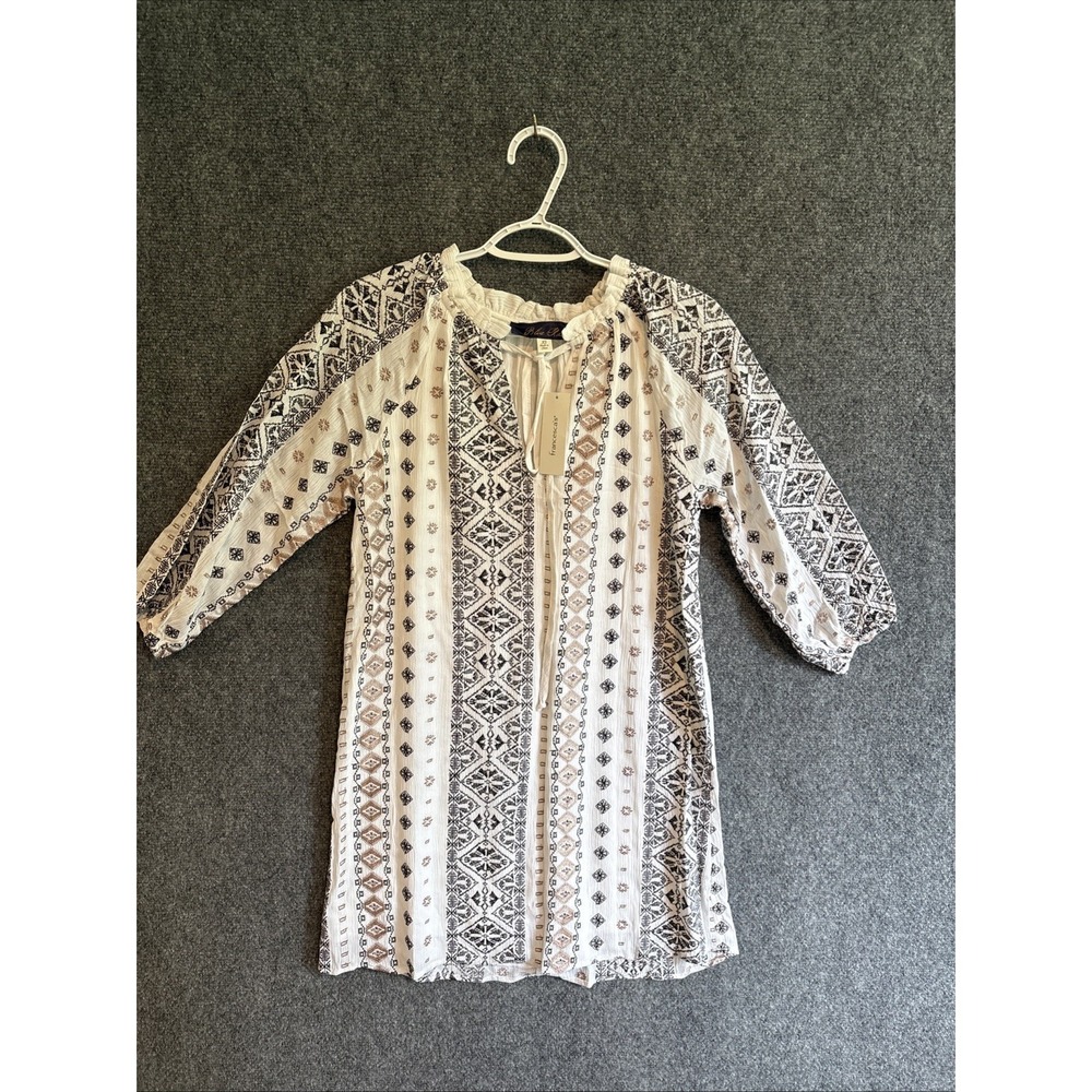 Blue‎ Rain Francesca's Embroidered Boho Peasant Shirt Dress Tunic Mini Dress XS